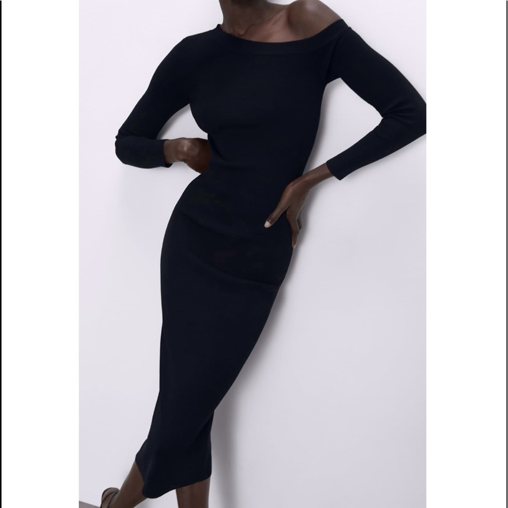 ZARA 2020 tailored knitted fitted black dress - Picture 5 of 11
